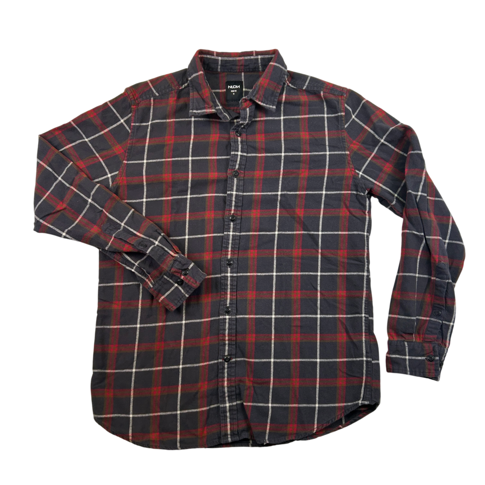 NUON Shirt Mens Medium Slim Fit Plaid Multicolor Button-Up Cotton Flannel